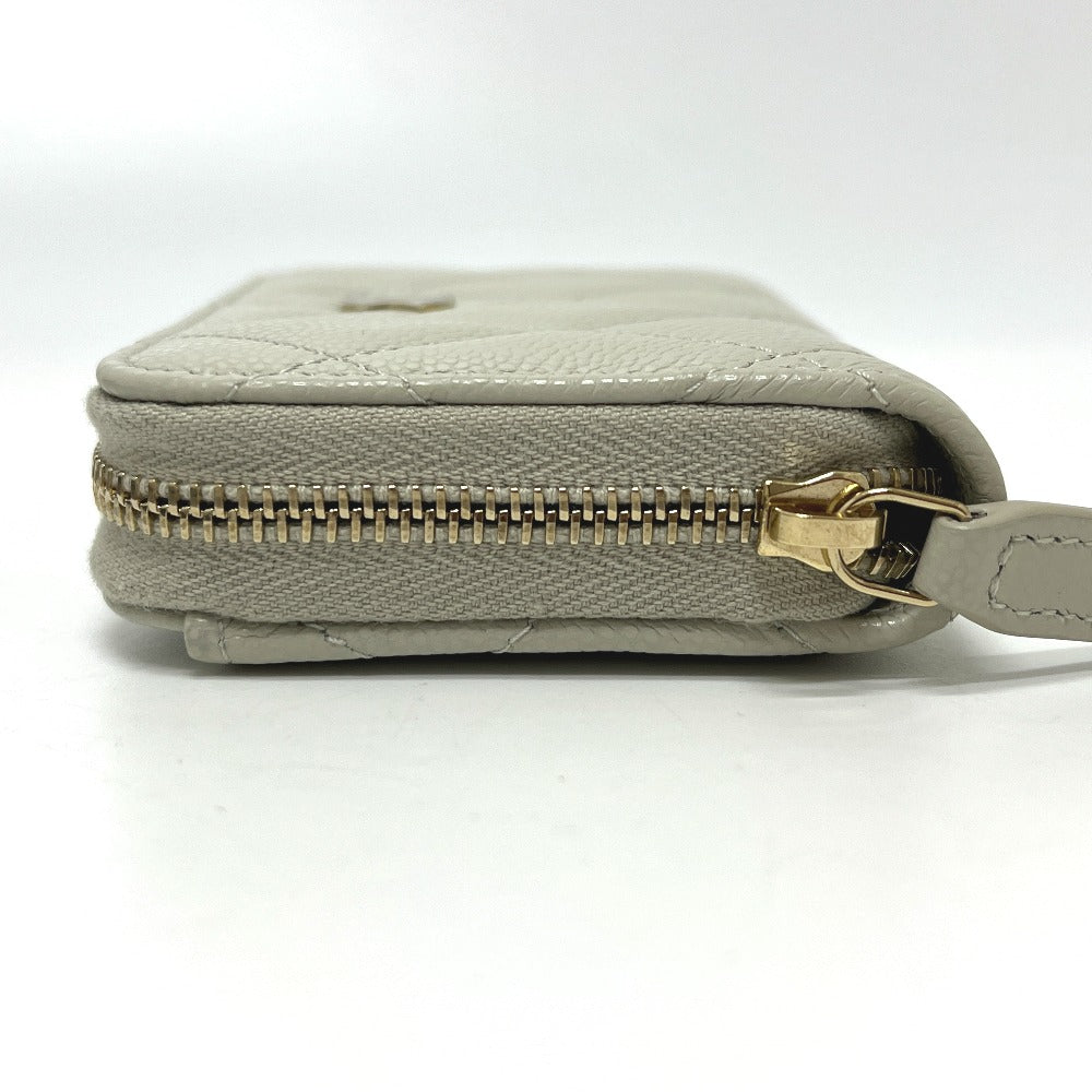 CHANEL AP0216 CC Mark Matelasse Classic Zip Wallet coin purse Caviar Leather gray/GoldHardware Used