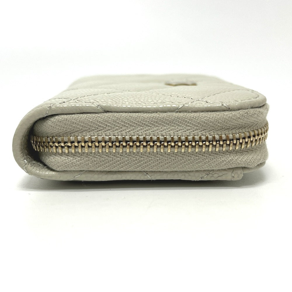 CHANEL AP0216 CC Mark Matelasse Classic Zip Wallet coin purse Caviar Leather gray/GoldHardware Used