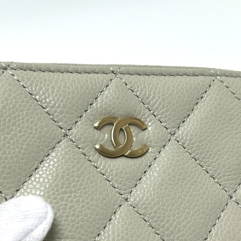 CHANEL AP0216 CC Mark Matelasse Classic Zip Wallet coin purse Caviar Leather gray/GoldHardware Used