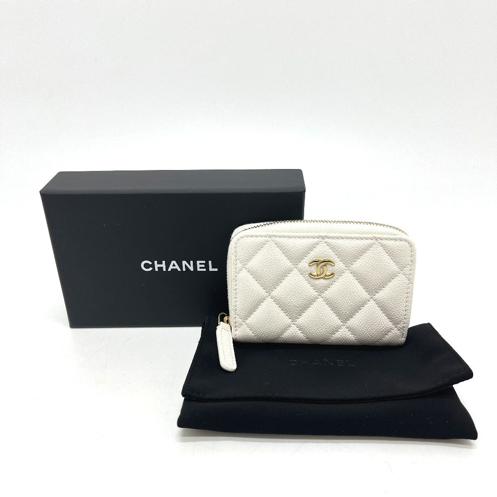 CHANEL AP0216 Matelasse CC Mark Classic Zip Coin purse Wallet coin purse Caviar Leather White/GoldHardware Used