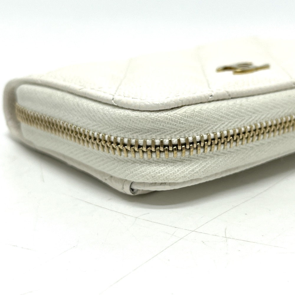 CHANEL AP0216 Matelasse CC Mark Classic Zip Coin purse Wallet coin purse Caviar Leather White/GoldHardware Used