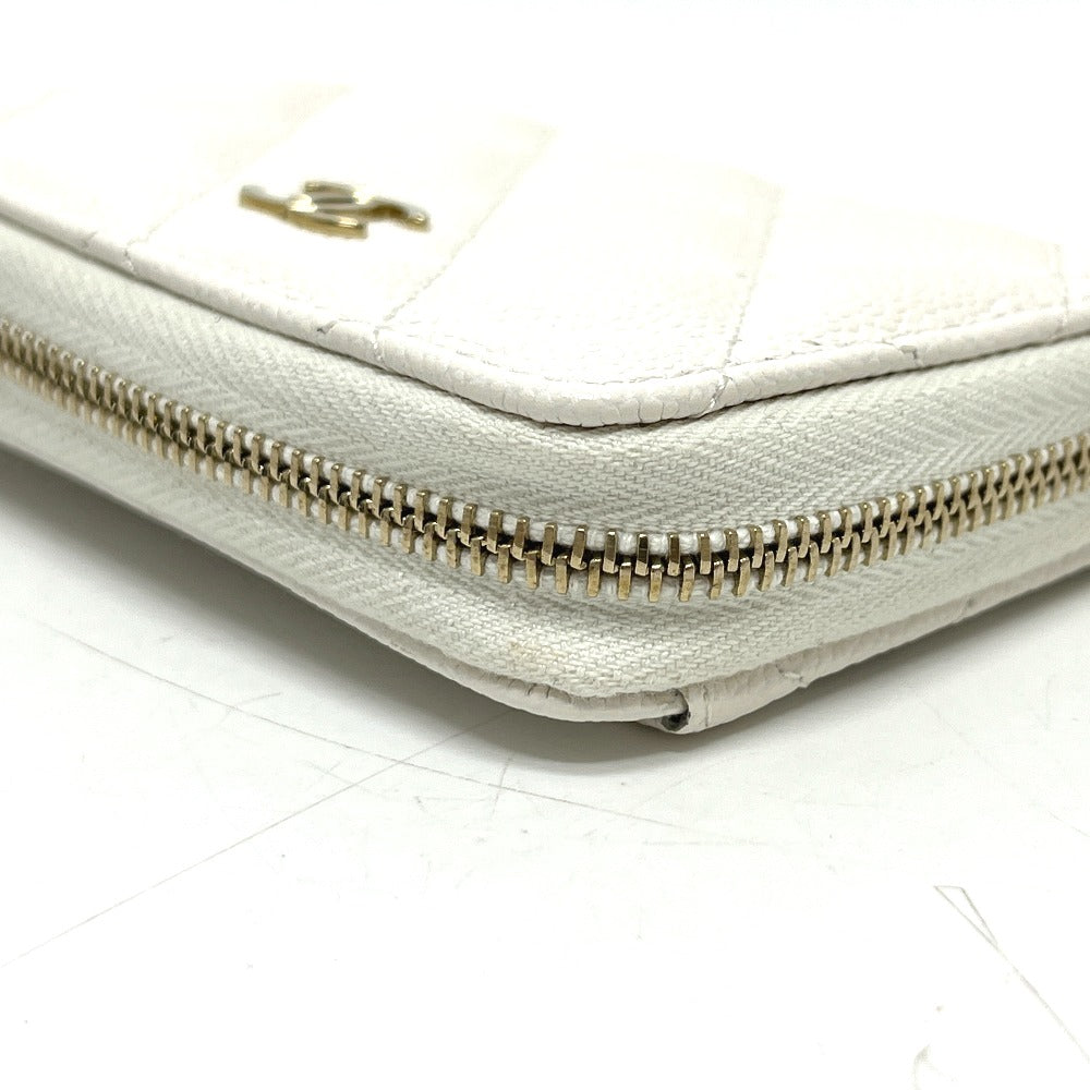 CHANEL AP0216 Matelasse CC Mark Classic Zip Coin purse Wallet coin purse Caviar Leather White/GoldHardware Used