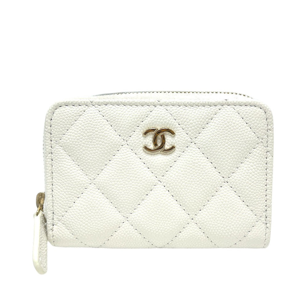 CHANEL AP0216 Matelasse CC Mark Wallet Wallet coin purse Caviar Leather White/GoldHardware Used