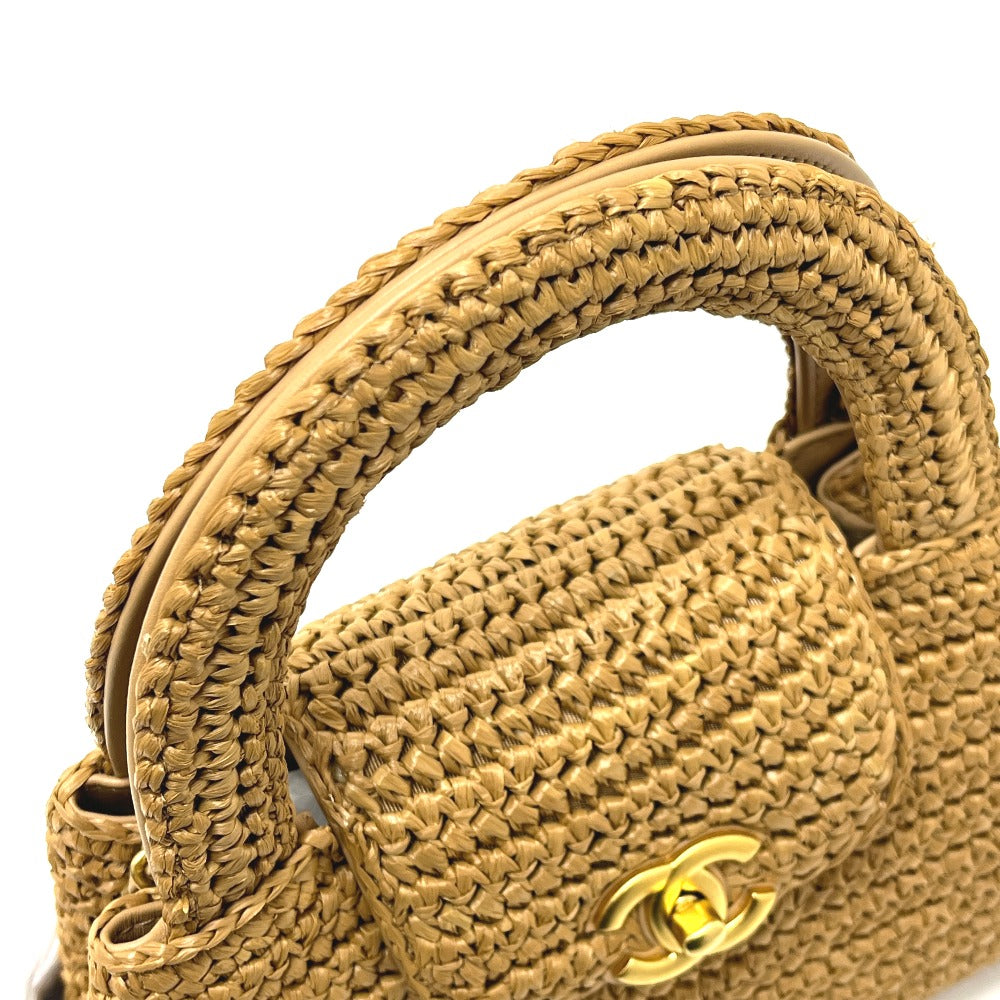 CHANEL 26C Mini Shopping 2-Way Straw Basket Bag with Chain Shoulder Pochette Hand Bag Raffia Beige Used