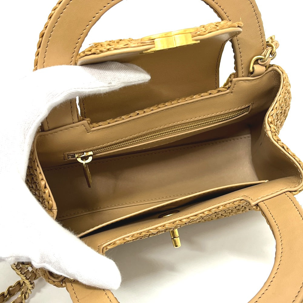 CHANEL 26C Mini Shopping 2-Way Straw Basket Bag with Chain Shoulder Pochette Hand Bag Raffia Beige Used
