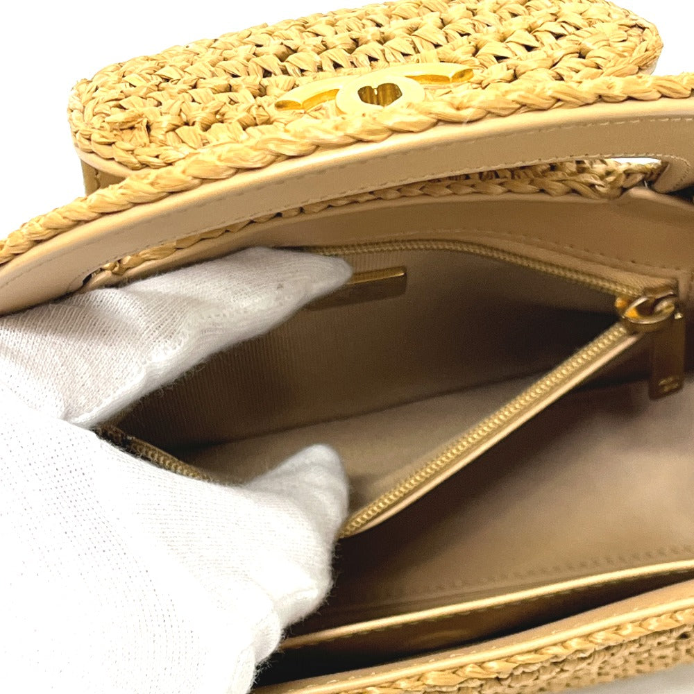 CHANEL 26C Mini Shopping 2-Way Straw Basket Bag with Chain Shoulder Pochette Hand Bag Raffia Beige Used