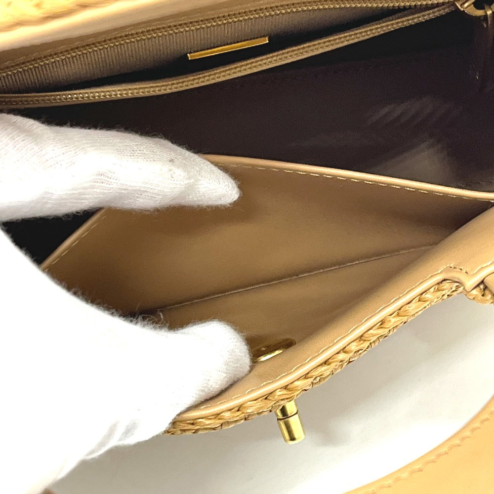 CHANEL 26C Mini Shopping 2-Way Straw Basket Bag with Chain Shoulder Pochette Hand Bag Raffia Beige Used
