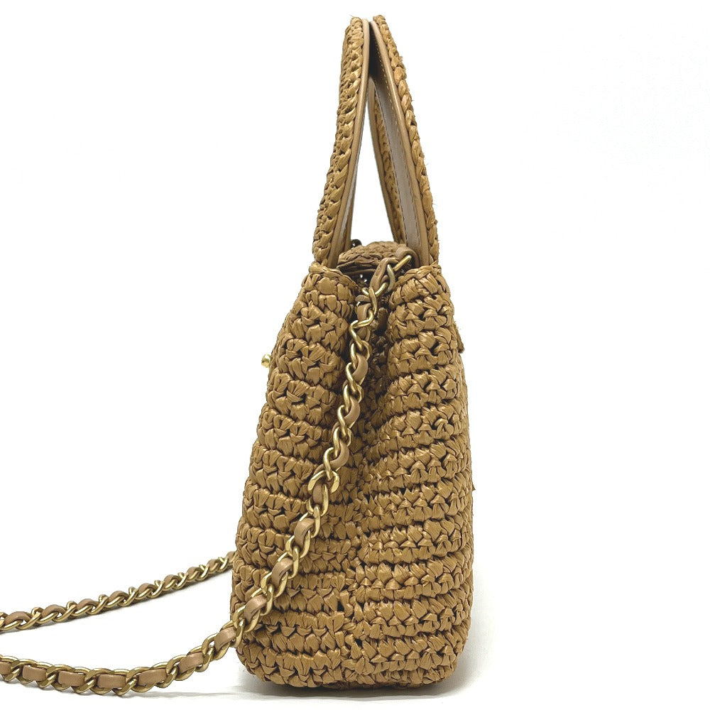 CHANEL 26C Mini Shopping 2-Way Straw Basket Bag with Chain Shoulder Pochette Hand Bag Raffia Beige Used