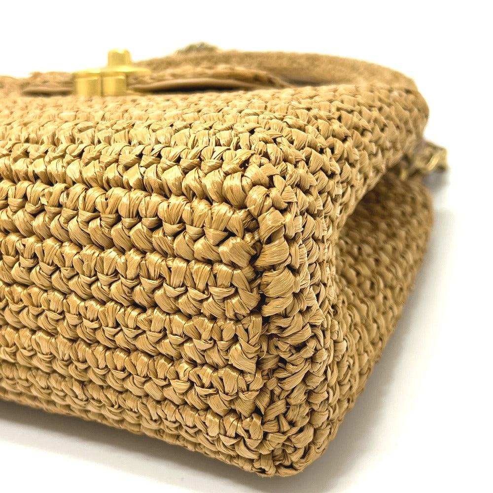 CHANEL 26C Mini Shopping 2-Way Straw Basket Bag with Chain Shoulder Pochette Hand Bag Raffia Beige Used