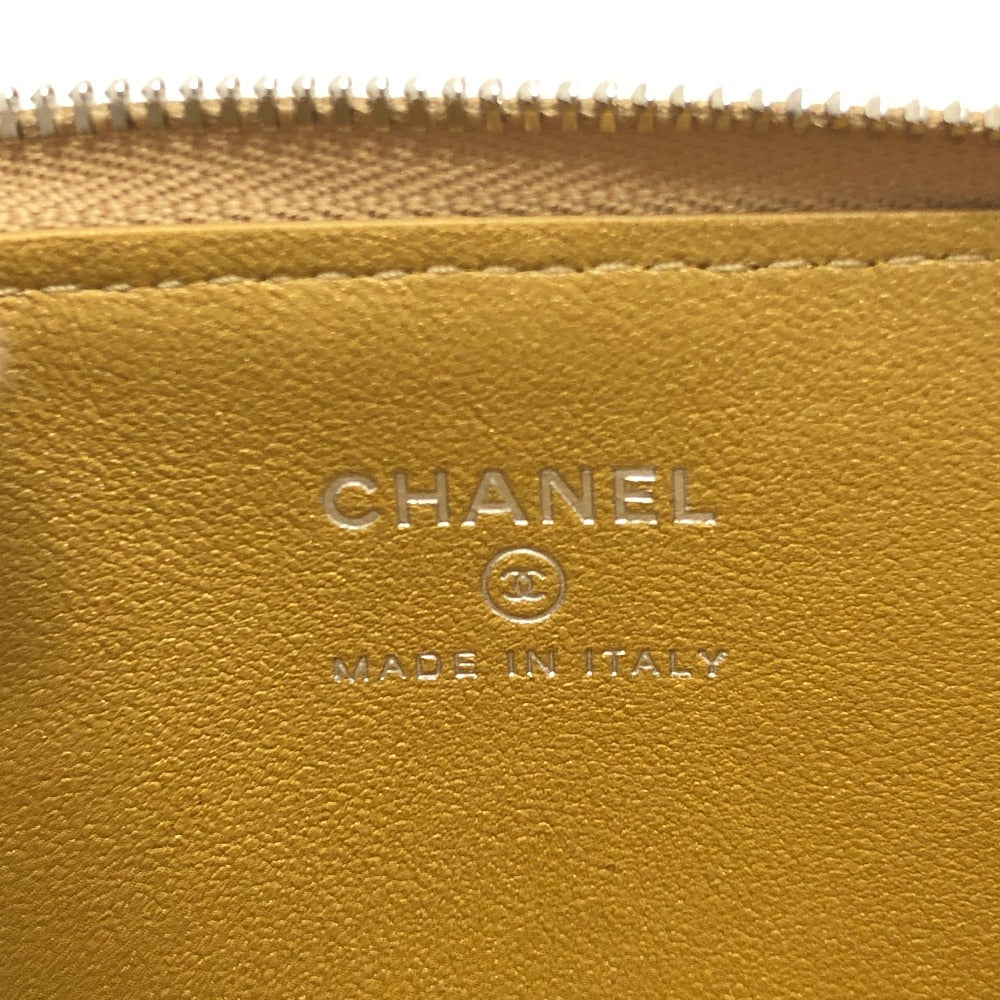 CHANEL AP5192 CC Mark Embossing L-shaped Fragment Case Mini Wallet coin purse Leather Gold Used