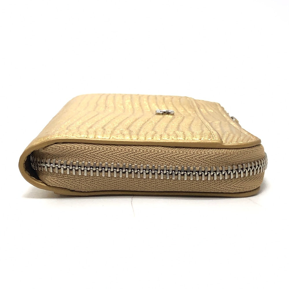 CHANEL AP5192 CC Mark Embossing L-shaped Fragment Case Mini Wallet coin purse Leather Gold Used