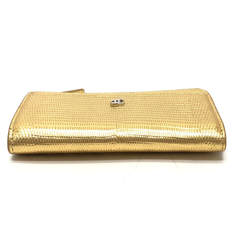 CHANEL AP5192 CC Mark Embossing L-shaped Fragment Case Mini Wallet coin purse Leather Gold Used