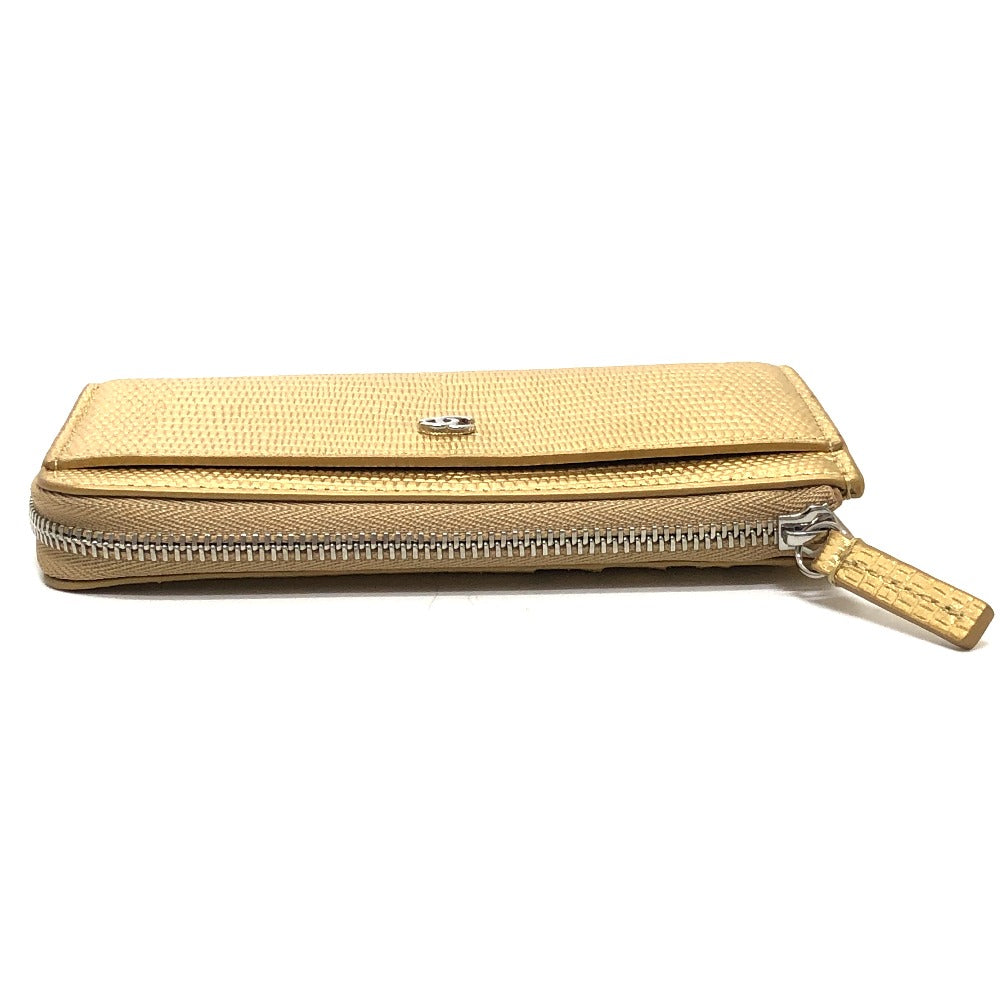 CHANEL AP5192 CC Mark Embossing L-shaped Fragment Case Mini Wallet coin purse Leather Gold Used