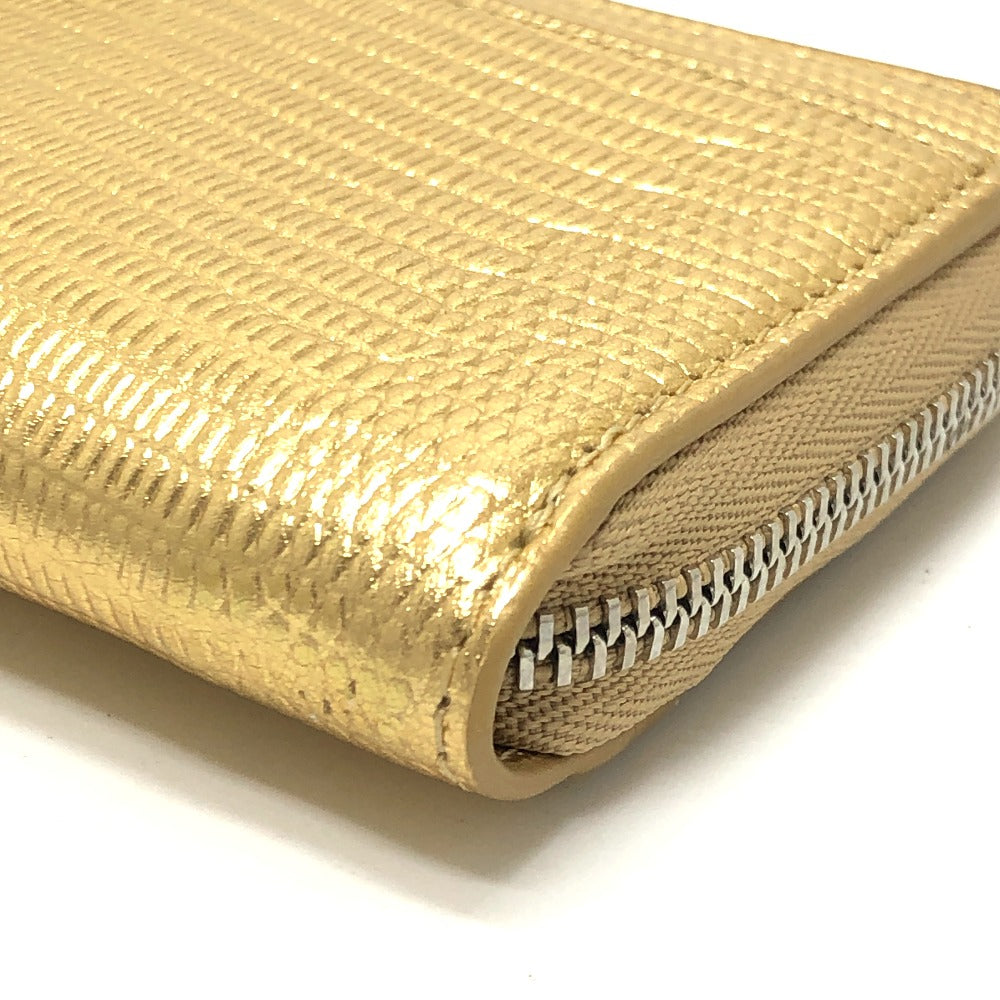 CHANEL AP5192 CC Mark Embossing L-shaped Fragment Case Mini Wallet coin purse Leather Gold Used