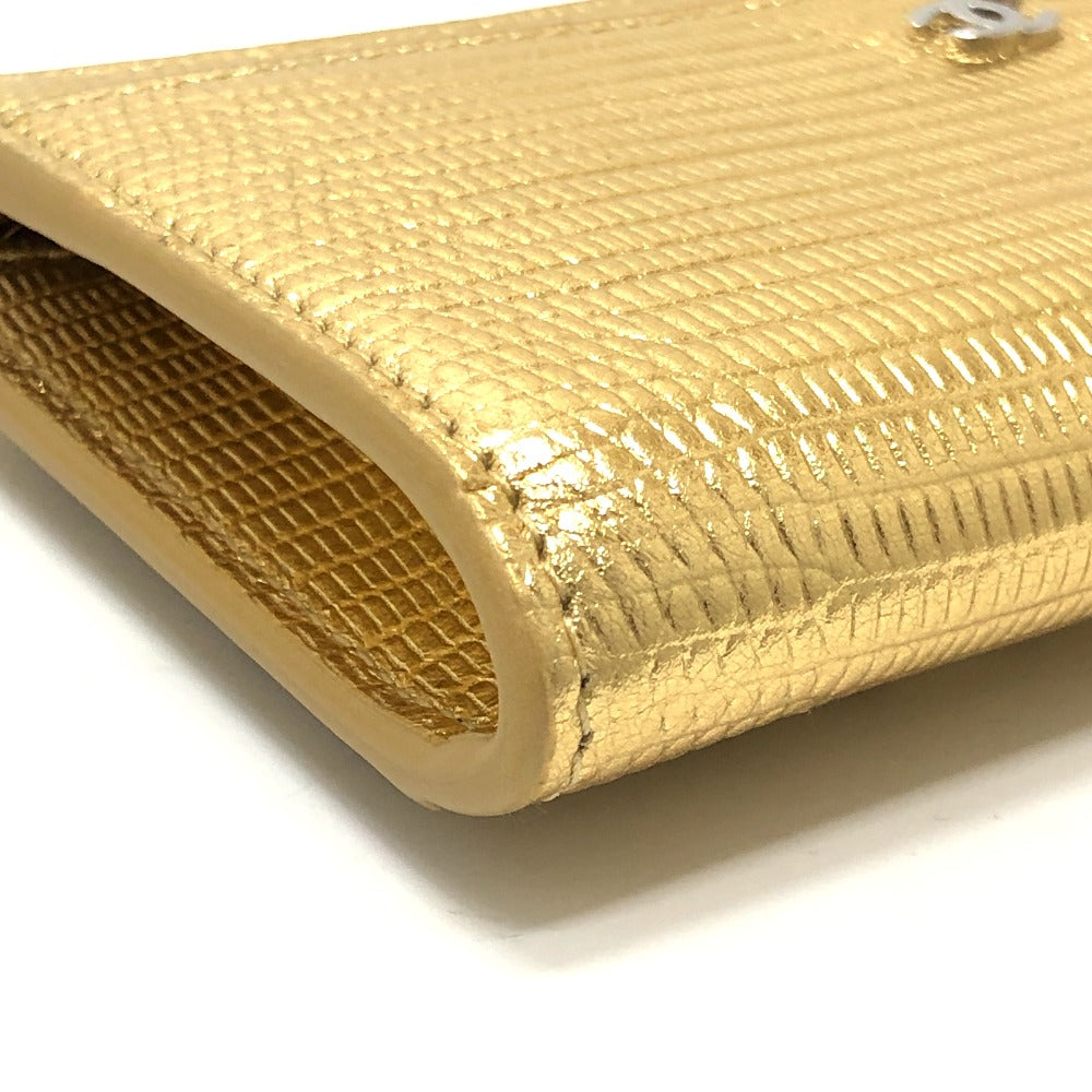 CHANEL AP5192 CC Mark Embossing L-shaped Fragment Case Mini Wallet coin purse Leather Gold Used