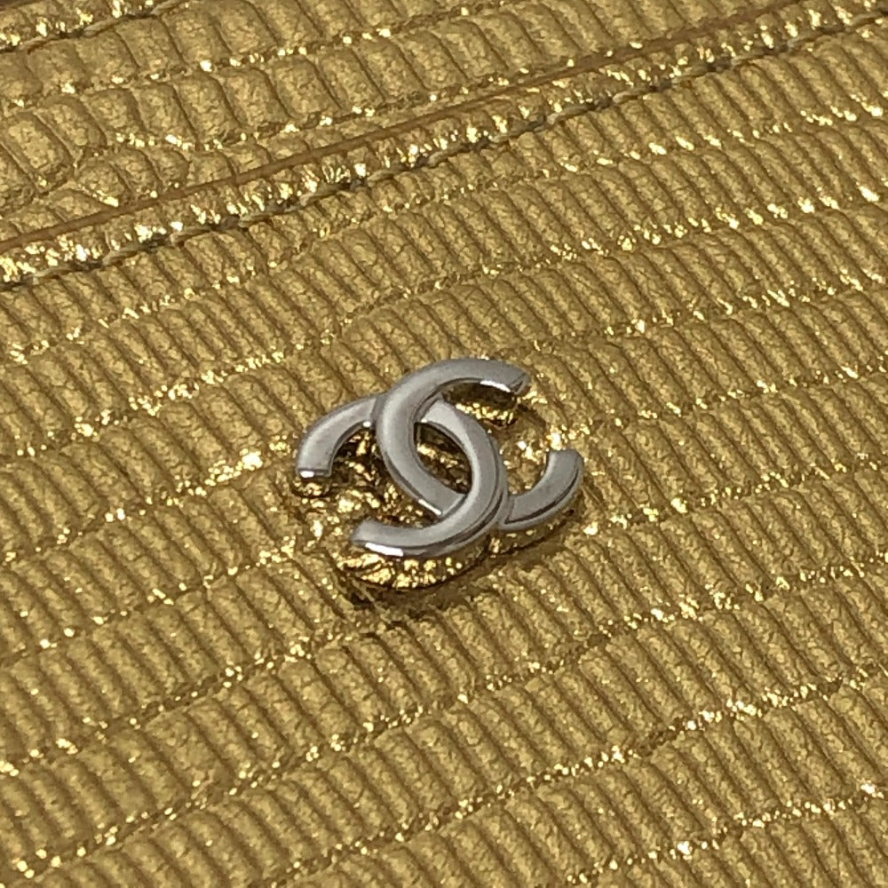 CHANEL AP5192 CC Mark Embossing L-shaped Fragment Case Mini Wallet coin purse Leather Gold Used