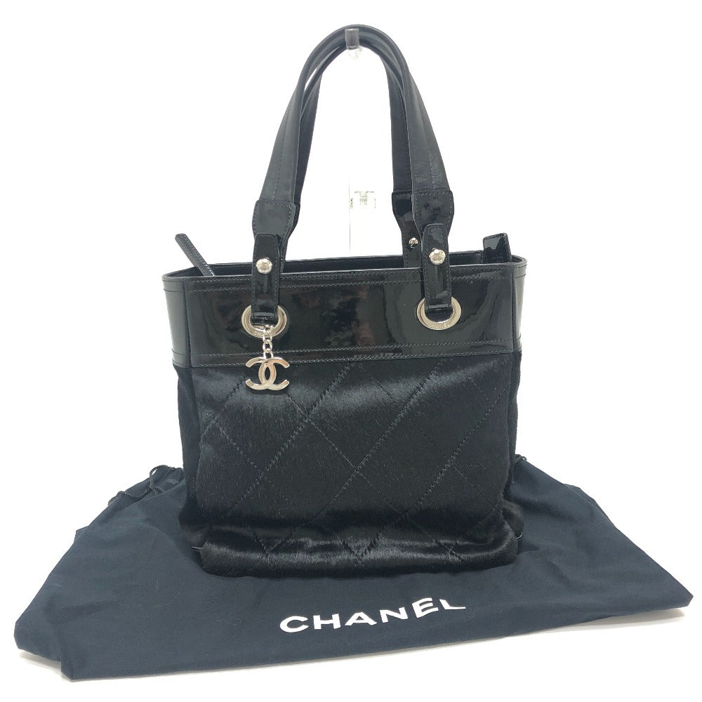 Chanel A34208 CC Cocomark Paris Biarritz PM Enamel X HADACO X Kulit Tote Bag Bag Tote Bag Enamel Wanita Hitam
