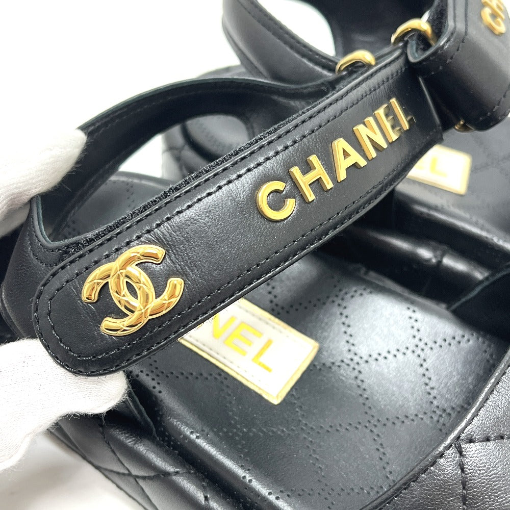 CHANEL G45430 マトラッセ ロゴ ココマーク ベルクロ 靴 サンダル ラムスキン レディース ブラック