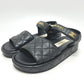 CHANEL G45430 Matelasse Logo CC Mark Velcro shoes Sandals Leather Black Used