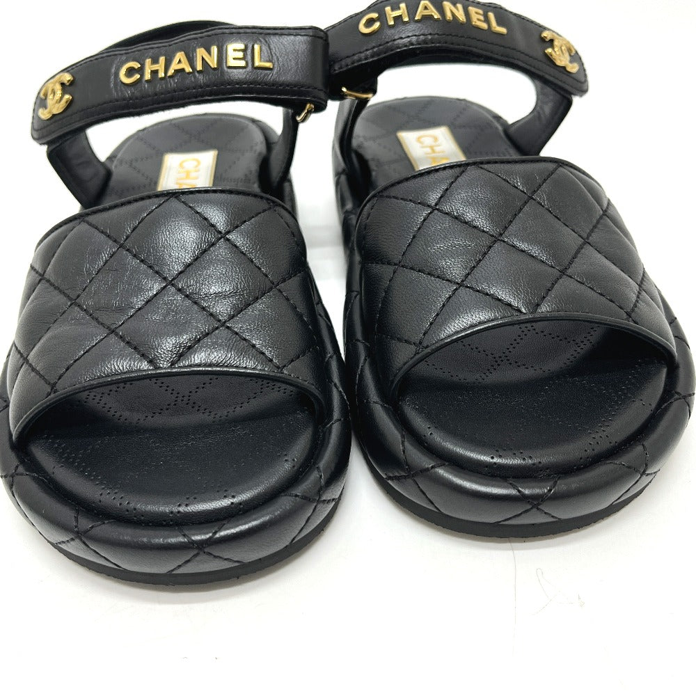 CHANEL G45430 Matelasse Logo CC Mark Velcro shoes Sandals Leather Black Used