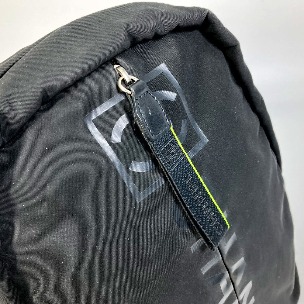 CHANEL スポーツライン ロゴ ジップアップ バックパック リュックサック ナイロン レディース ブラック×ネオンイエロー