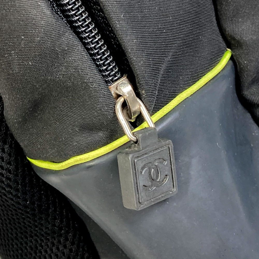 CHANEL スポーツライン ロゴ ジップアップ バックパック リュックサック ナイロン レディース ブラック×ネオンイエロー