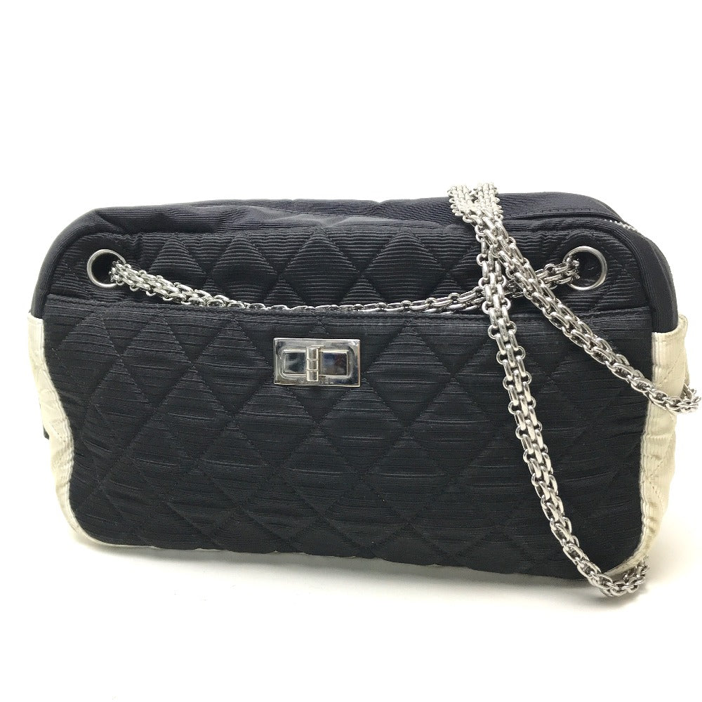 CHANEL Quilted Two-Tone Chain Shoulder Bag in Canvas, Black