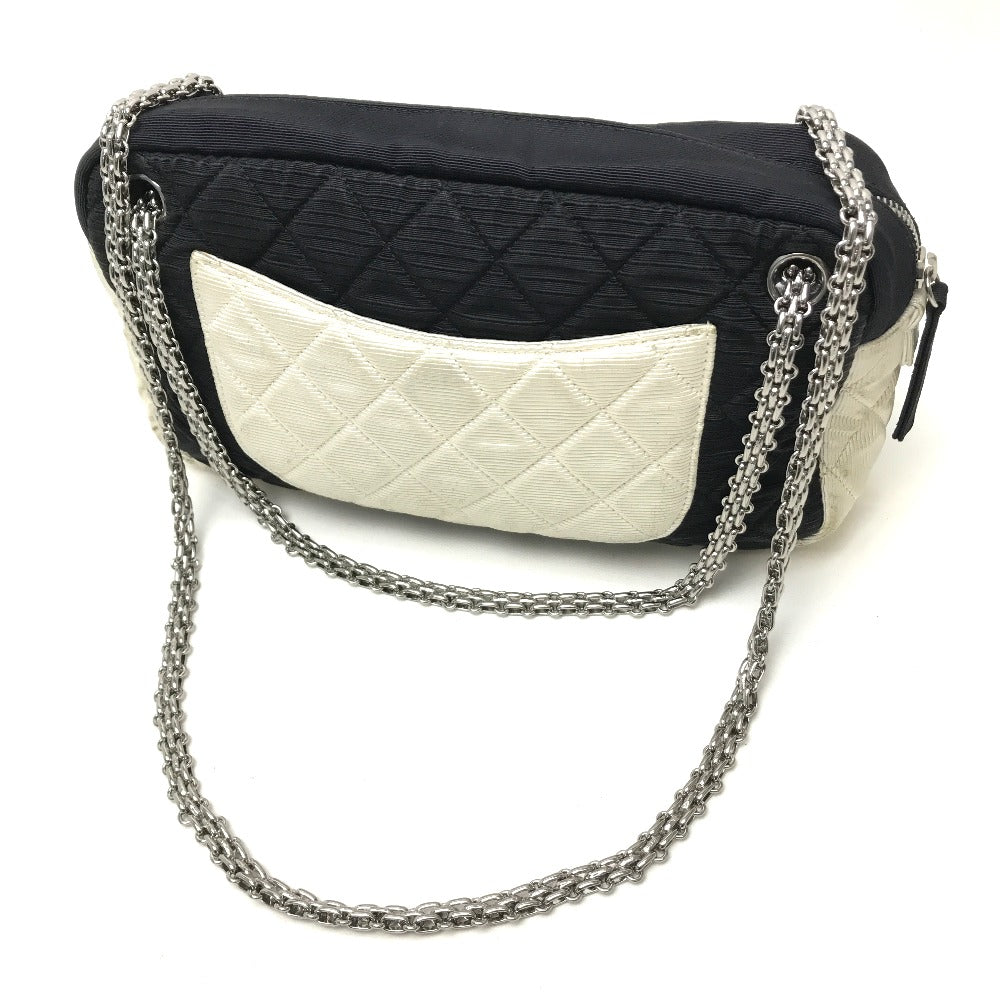 CHANEL Quilted Two-Tone Chain Shoulder Bag in Canvas, Black