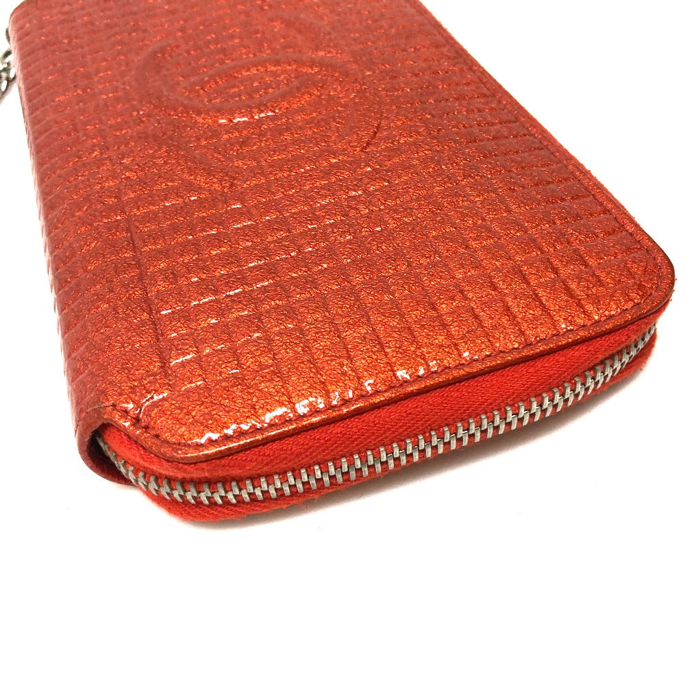 CHANEL A37188 Micro Chocolate Bar Round Zip Long Wallet, Patent Leather, Women's, Rouge (Red)