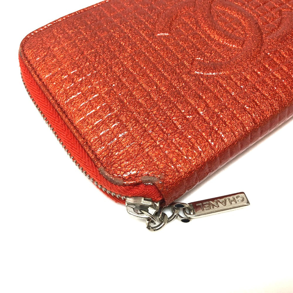 CHANEL A37188 Micro Chocolate Bar Round Zip Long Wallet, Patent Leather, Women's, Rouge (Red)