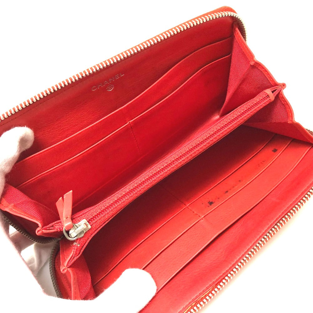 CHANEL A37188 Micro Chocolate Bar Round Zip Long Wallet, Patent Leather, Women's, Rouge (Red)