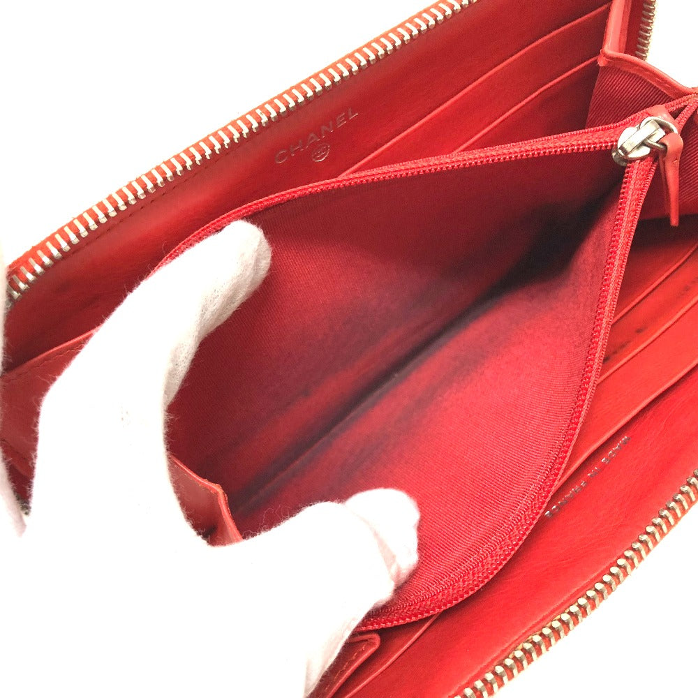 CHANEL A37188 Micro Chocolate Bar Round Zip Long Wallet, Patent Leather, Women's, Rouge (Red)