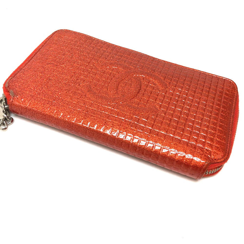 CHANEL A37188 Micro Chocolate Bar Round Zip Long Wallet, Patent Leather, Women's, Rouge (Red)