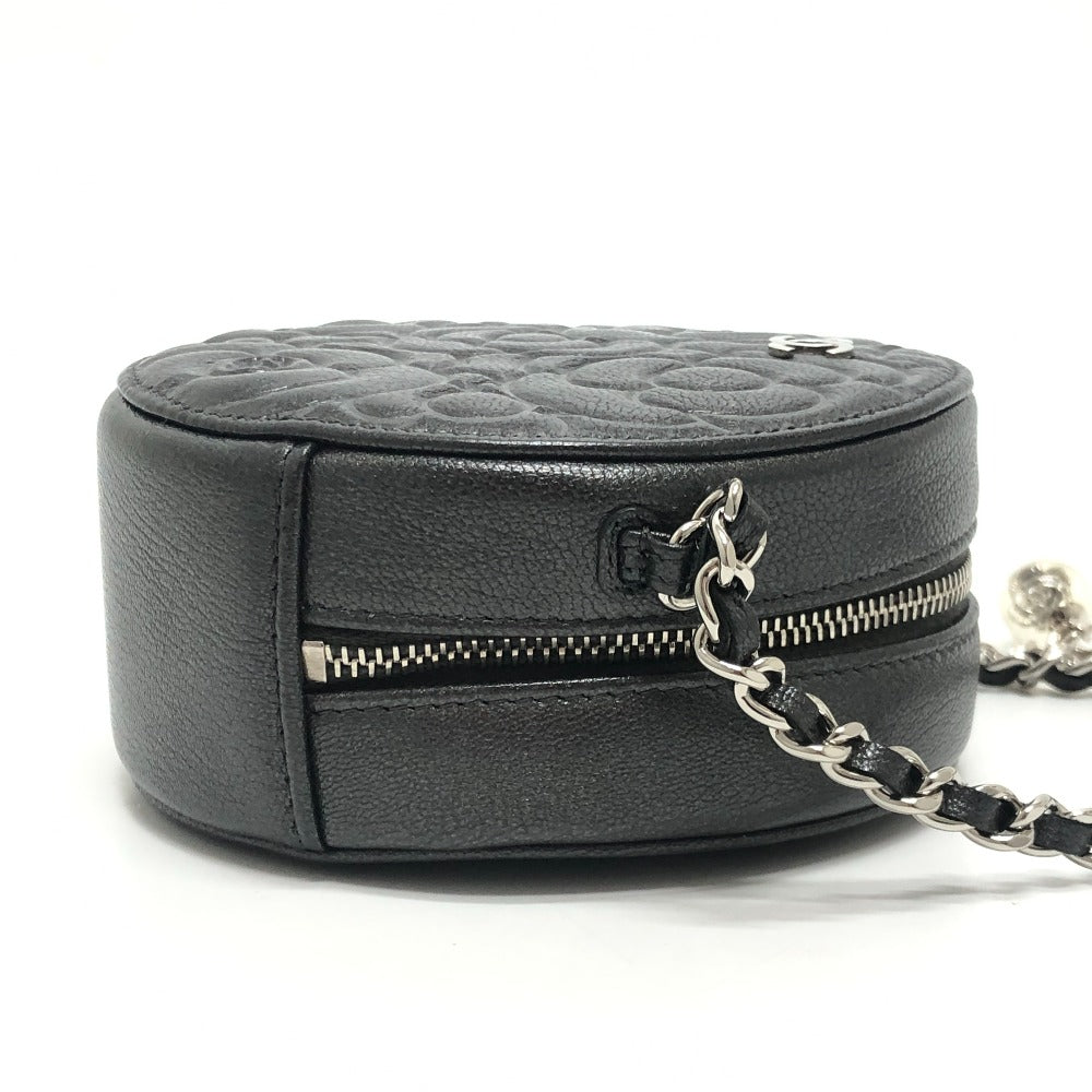 CHANEL 不明 カメリア CC ココマーク ロゴ 斜め掛け カバン ラウンド ミニ ショルダーバッグ レザー レディース グレー