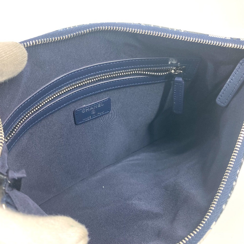 CHANEL 総柄 ポーチ セカンドバッグ クラッチバッグ キャンバス レディース ネイビー - brandshop-reference