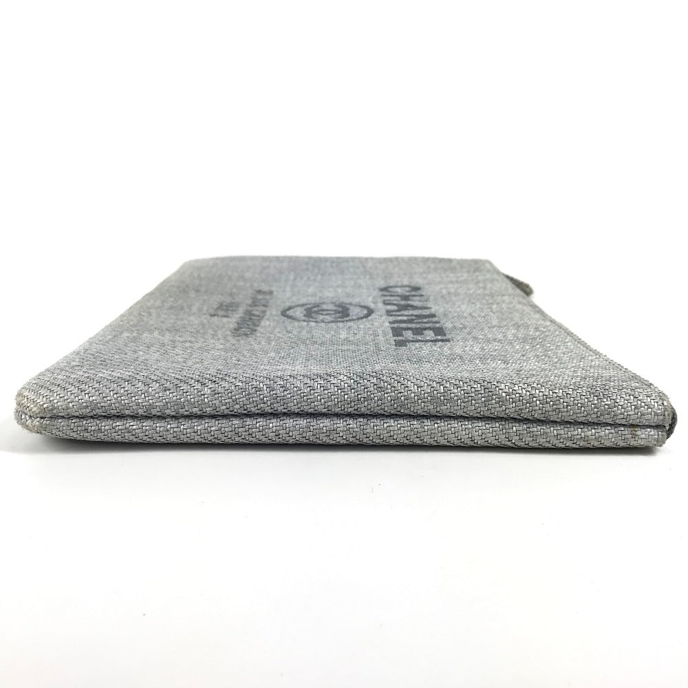 CHANEL ロゴ ドーヴィル ポーチ カバン クラッチバッグ キャンバス レディース ブルー