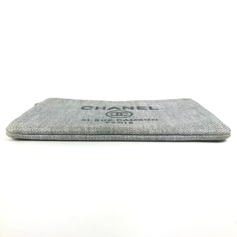 CHANEL ロゴ ドーヴィル ポーチ カバン クラッチバッグ キャンバス レディース ブルー