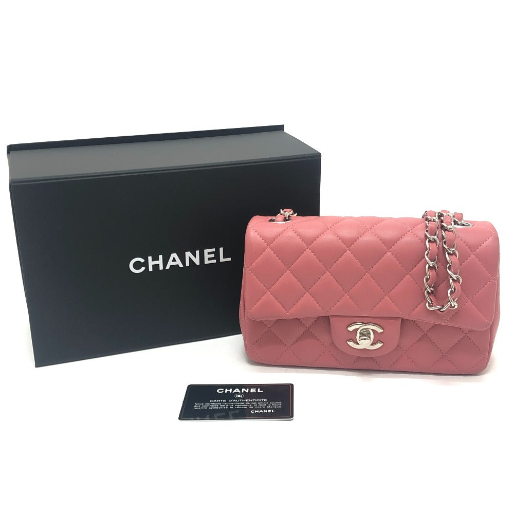 CHANEL Mini Matelasse 20 Single Chain Bag SilverHardware Shoulder Bag Lambskin Leather pink Used