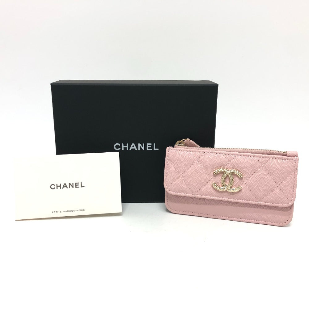CHANEL マトラッセ ココマーク ロゴ 小物 フラグメントケース カードケース コインケース キャビアスキン レディース ピンク - brandshop-reference
