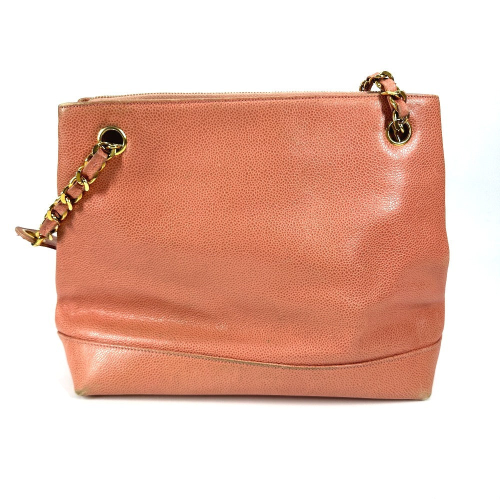 CHANEL ヴィンテージ CC ココマーク Wチェーン ロゴ 肩掛け カバン トートバッグ チェーンバッグ ショルダーバッグ キャビアスキン レディース ピンク - brandshop-reference