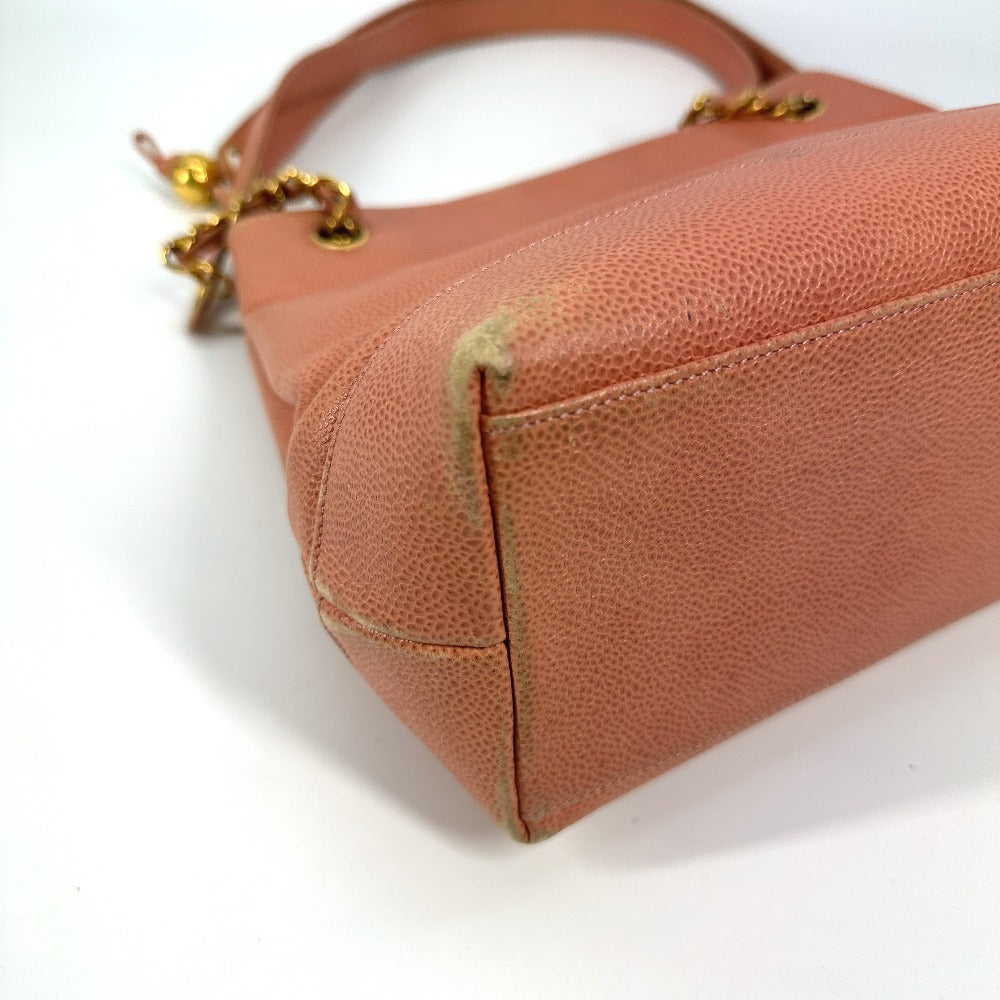 CHANEL ヴィンテージ CC ココマーク Wチェーン ロゴ 肩掛け カバン トートバッグ チェーンバッグ ショルダーバッグ キャビアスキン レディース ピンク - brandshop-reference