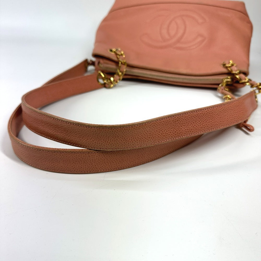 CHANEL ヴィンテージ CC ココマーク Wチェーン ロゴ 肩掛け カバン トートバッグ チェーンバッグ ショルダーバッグ キャビアスキン レディース ピンク - brandshop-reference