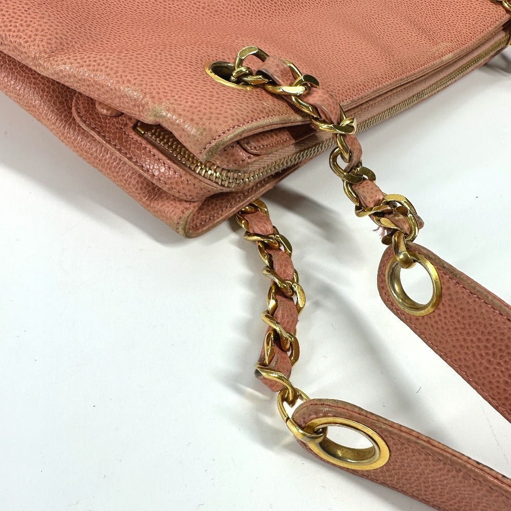 CHANEL ヴィンテージ CC ココマーク Wチェーン ロゴ 肩掛け カバン トートバッグ チェーンバッグ ショルダーバッグ キャビアスキン レディース ピンク - brandshop-reference