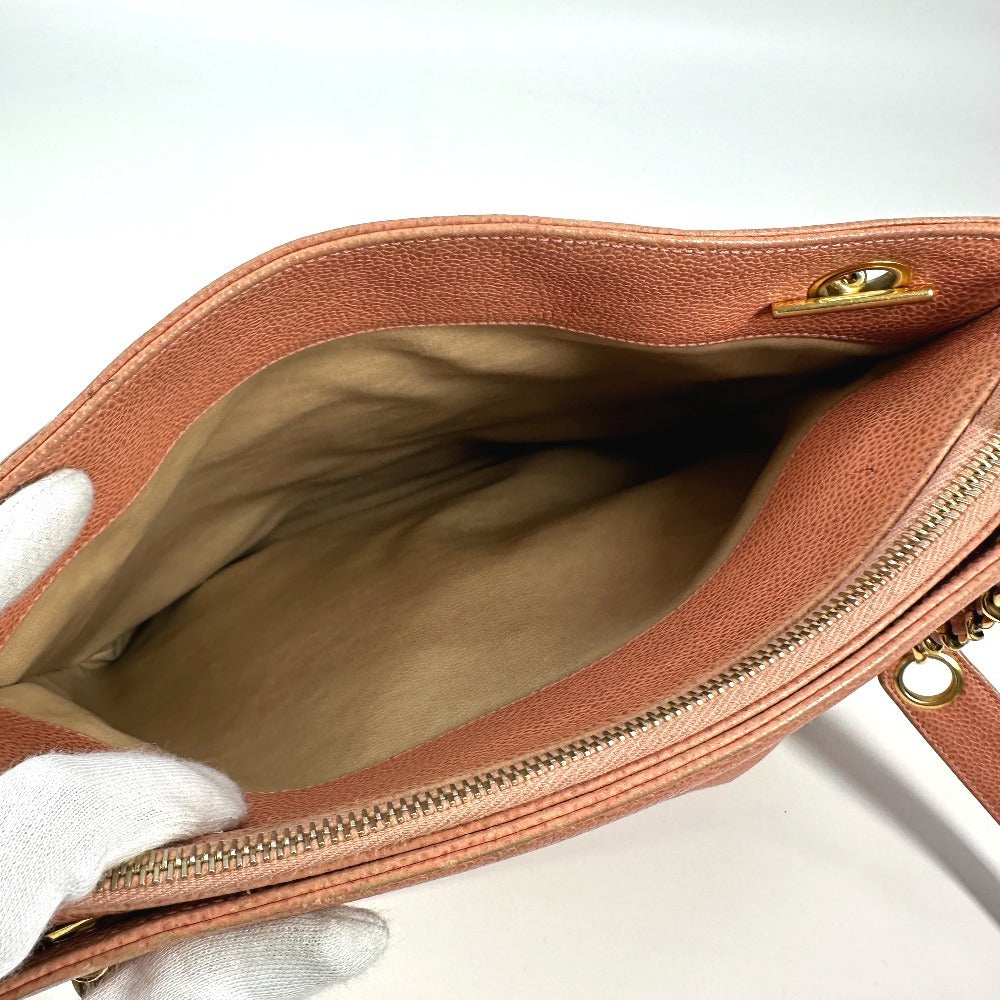 CHANEL ヴィンテージ CC ココマーク Wチェーン ロゴ 肩掛け カバン トートバッグ チェーンバッグ ショルダーバッグ キャビアスキン レディース ピンク - brandshop-reference