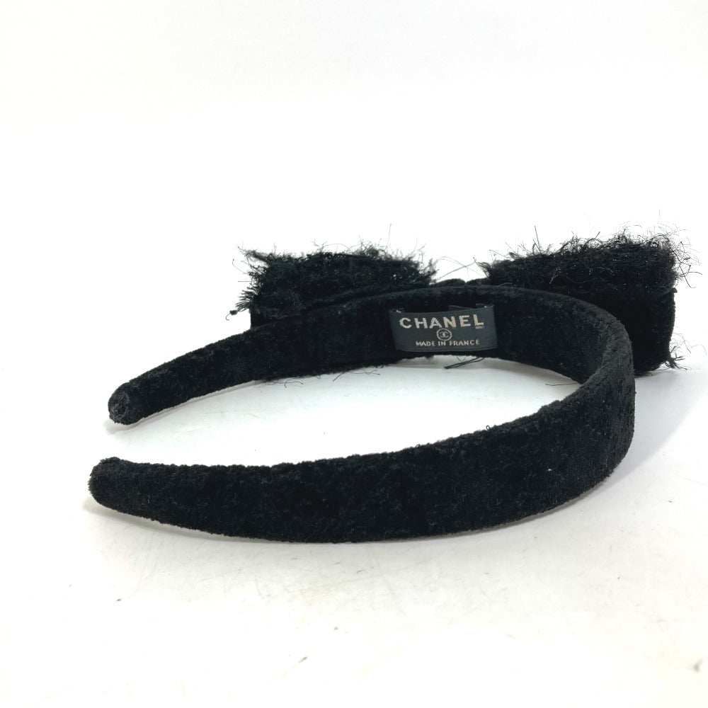 CHANEL 14K リボン CC ココマーク へアバンド ヘッドバンド カチューシャ ツイード レディース ブラック