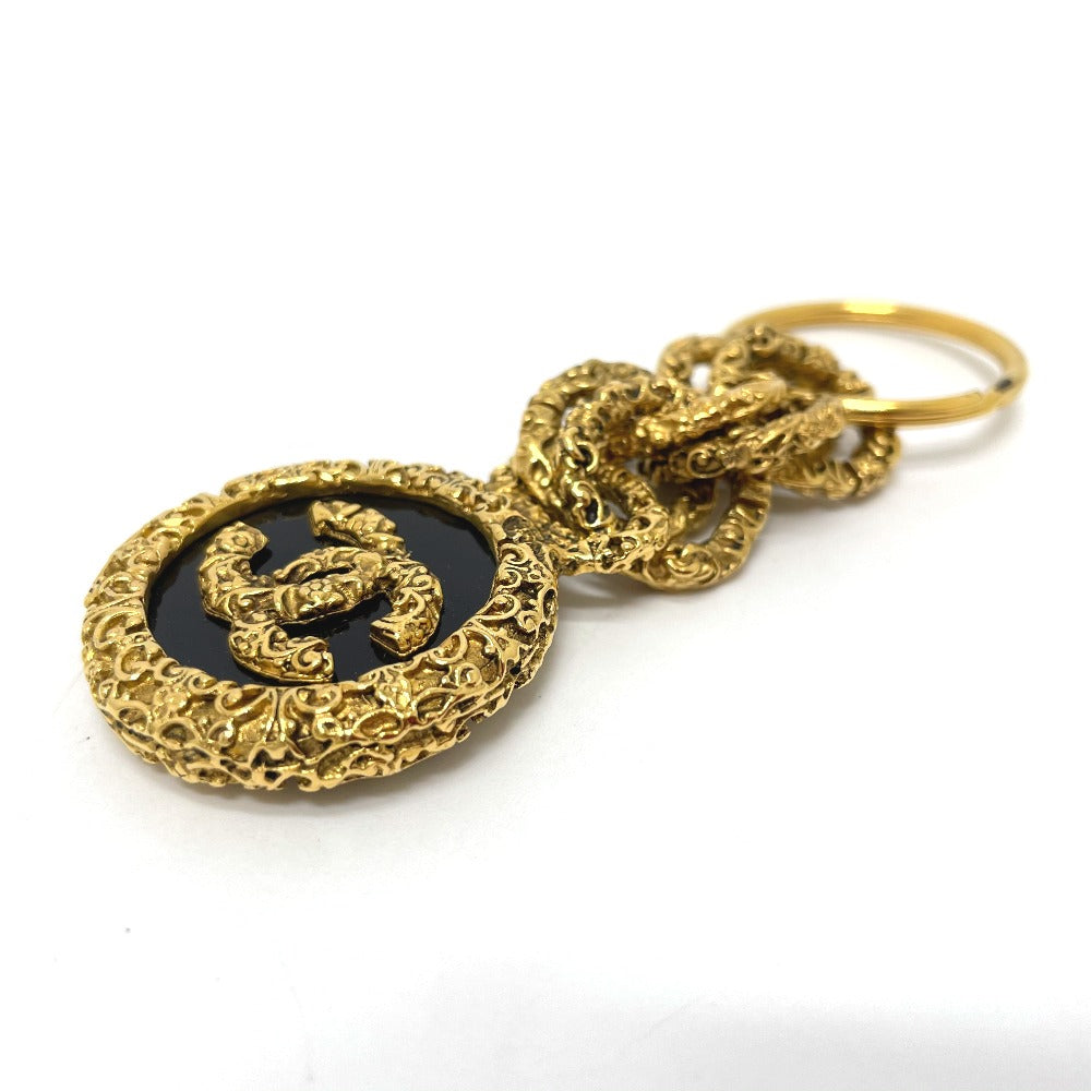 CHANEL Coco Coco Mark Vintage Charm 03A Key Ring, Brass, Women's, Gold and Black