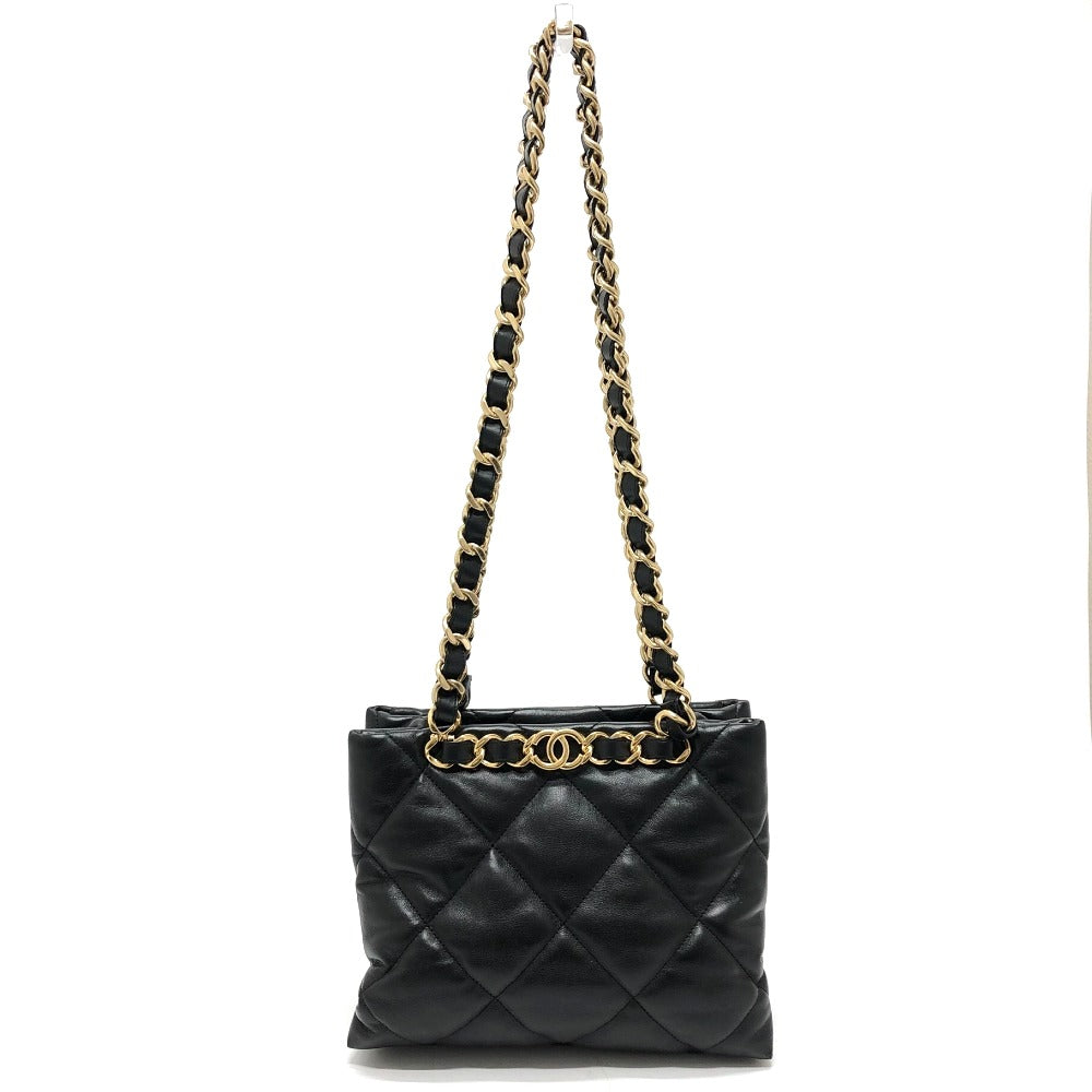 CHANEL AS3502 Coco Mark CC Matelasse Small Shopping Bag, Chain Bag, Shoulder Bag, Lambskin, Black, Women's