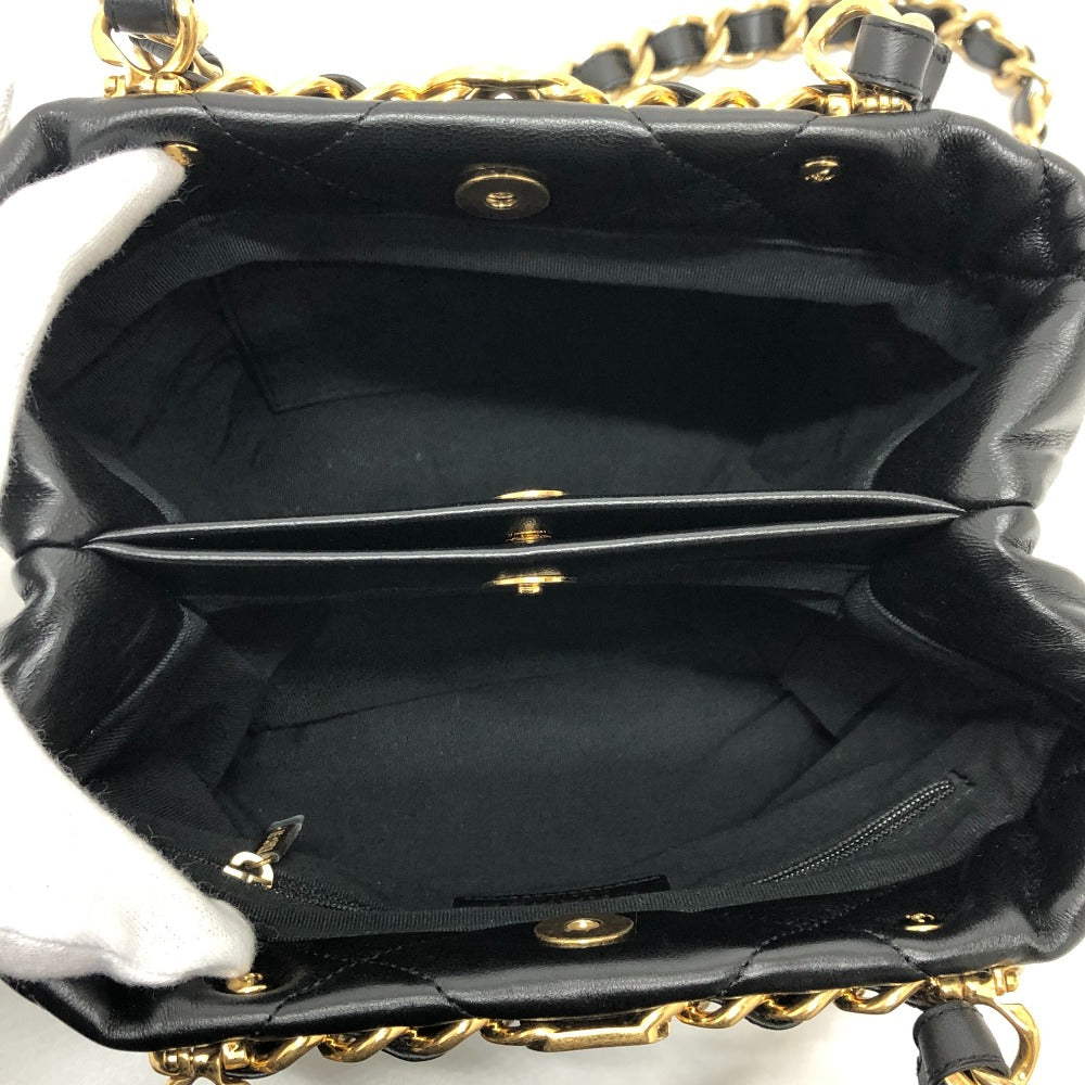 CHANEL AS3502 Coco Mark CC Matelasse Small Shopping Bag, Chain Bag, Shoulder Bag, Lambskin, Black, Women's