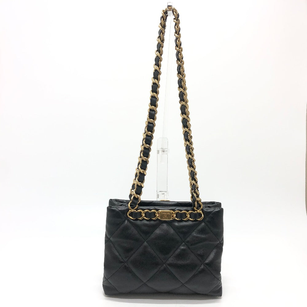 CHANEL AS3502 Coco Mark CC Matelasse Small Shopping Bag, Chain Bag, Shoulder Bag, Lambskin, Black, Women's