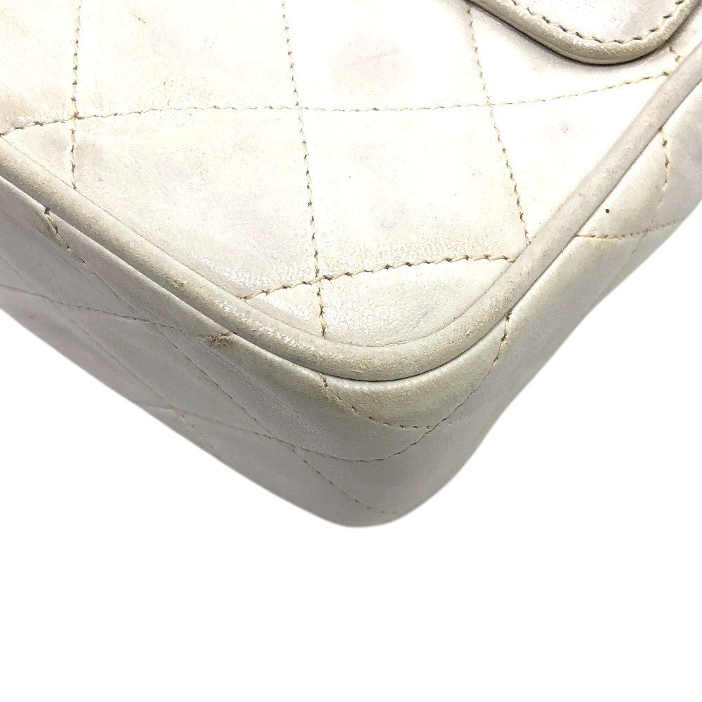 CHANEL Matelasse CC Mark Fringe Pochette Chain Crossbody Bag Shoulder Bag Lambskin Leather White Used